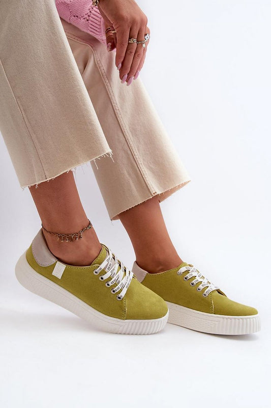 green sneakers front view