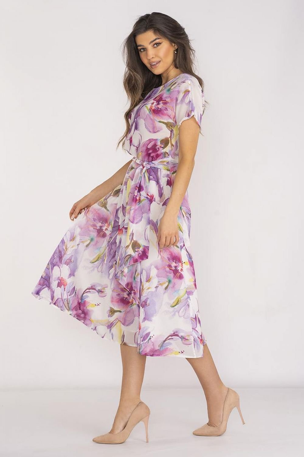 violet flared belted day dress alternate angle