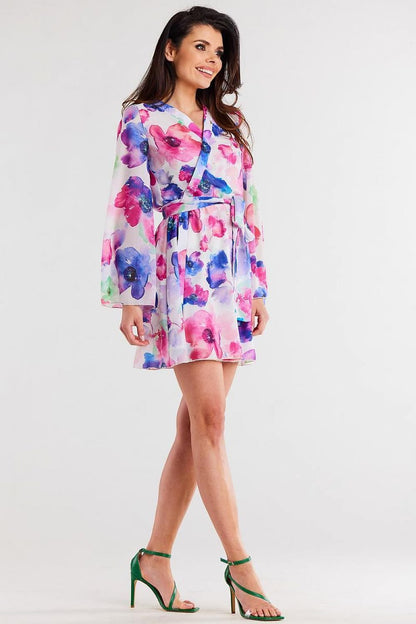 multicolor wrap belted day dress back view