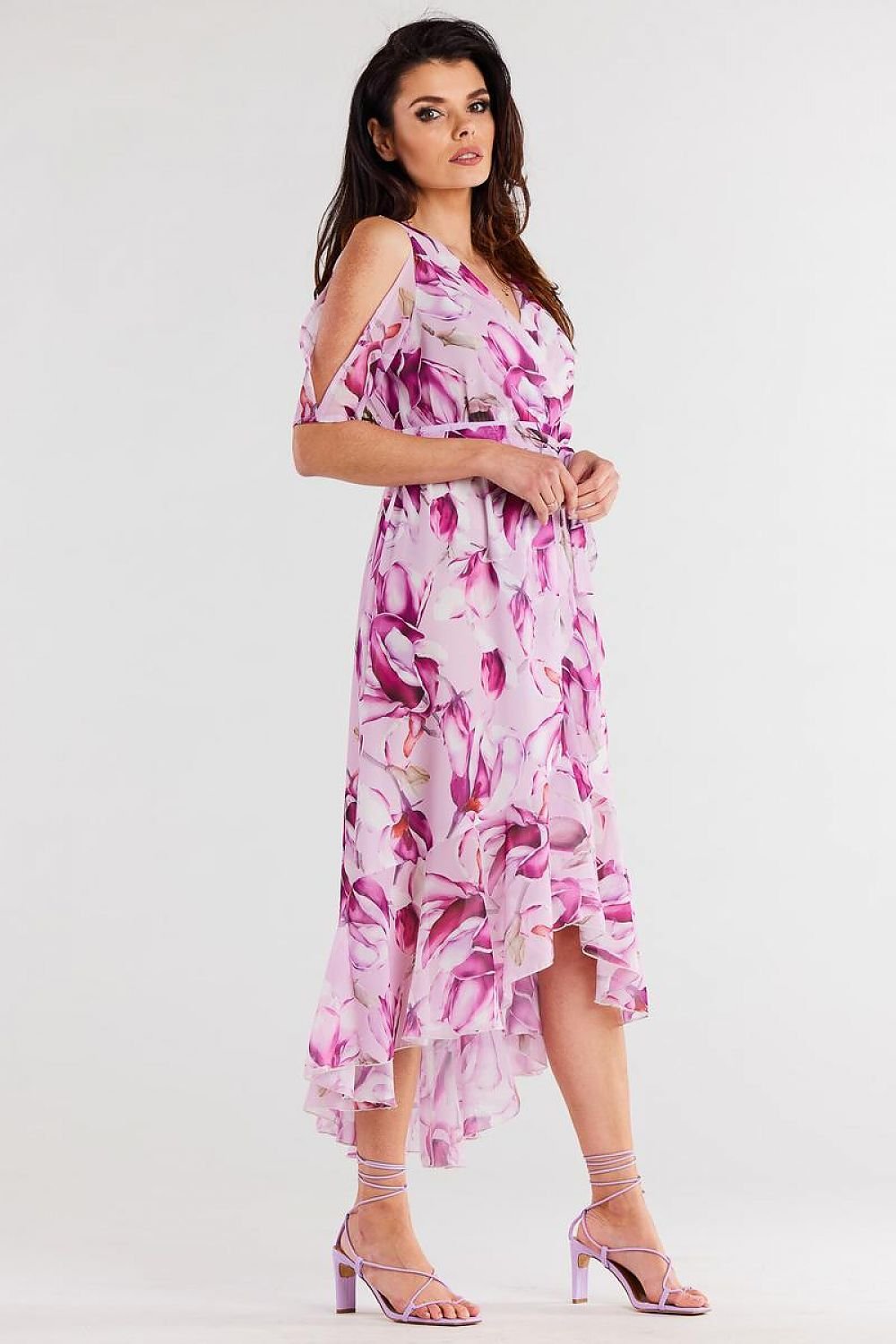 multicolor ruffle belted day dress alternate angle