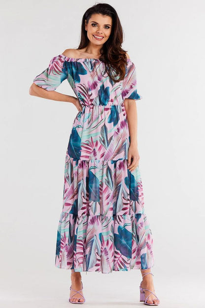 multicolor ruffle day dress back view