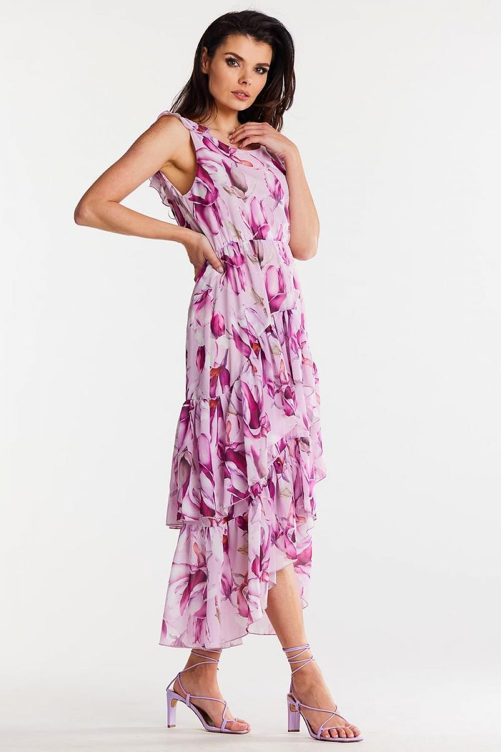 multicolor ruffle asymmetrical day dress alternate angle