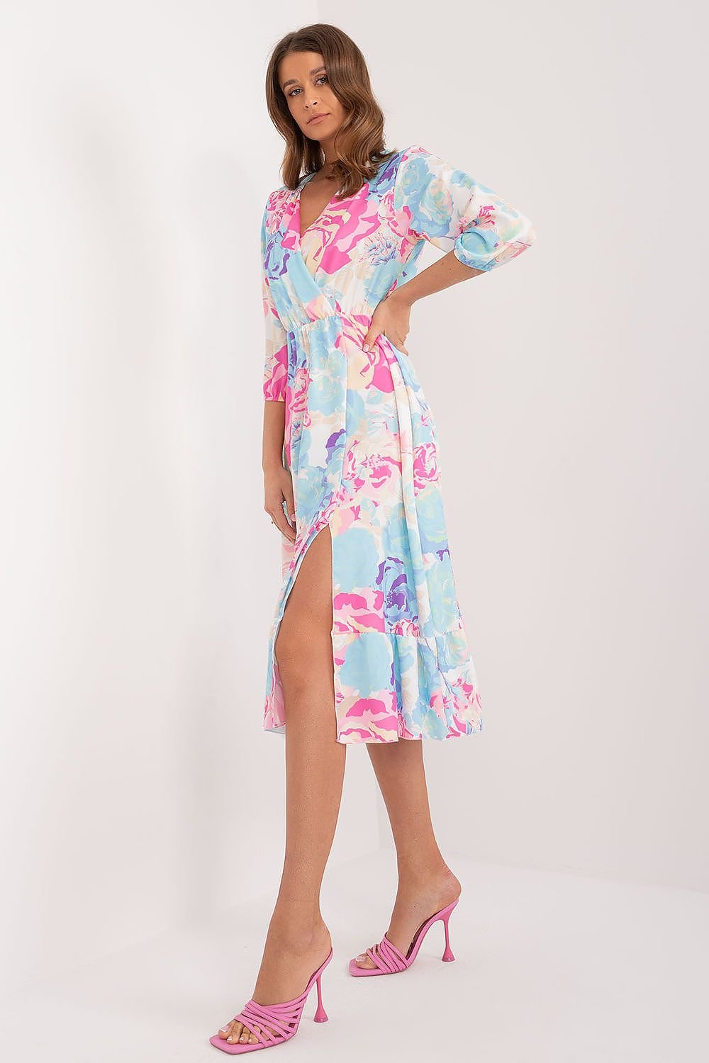blue ruffle midi day dress alternate angle