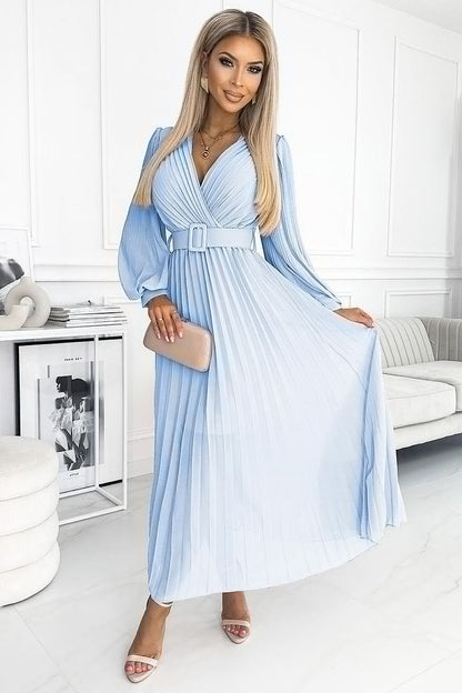 violet pleated belted cocktail dress side view