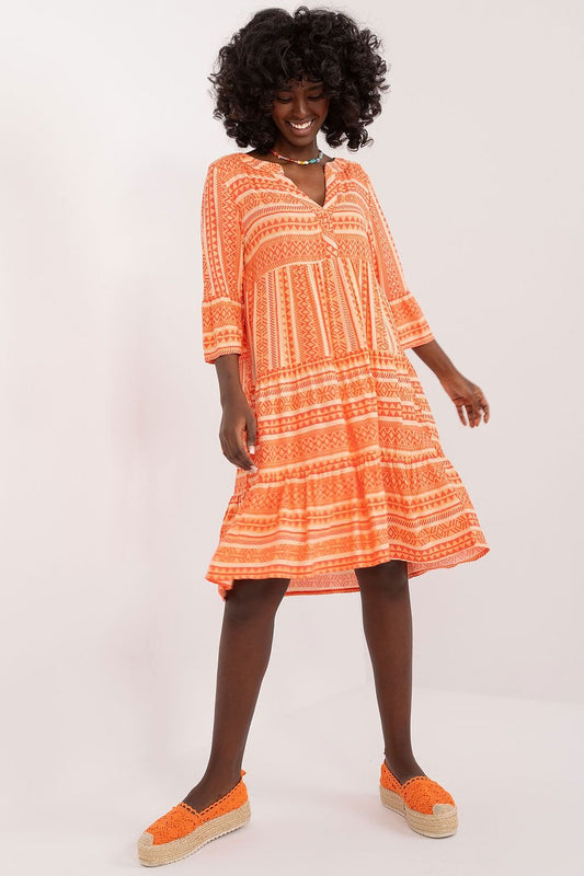orange v-neck mini day dress front view
