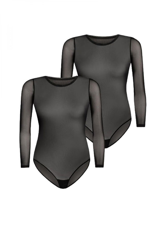 black long sleeve shapewear bodysuit front view