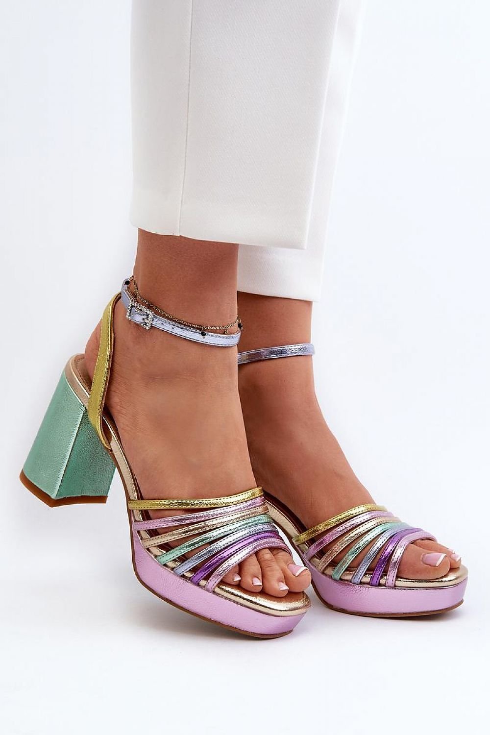 multicolor maxi heel sandals front view
