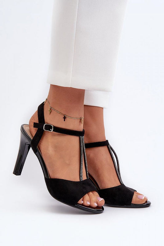 black mini heel sandals front view