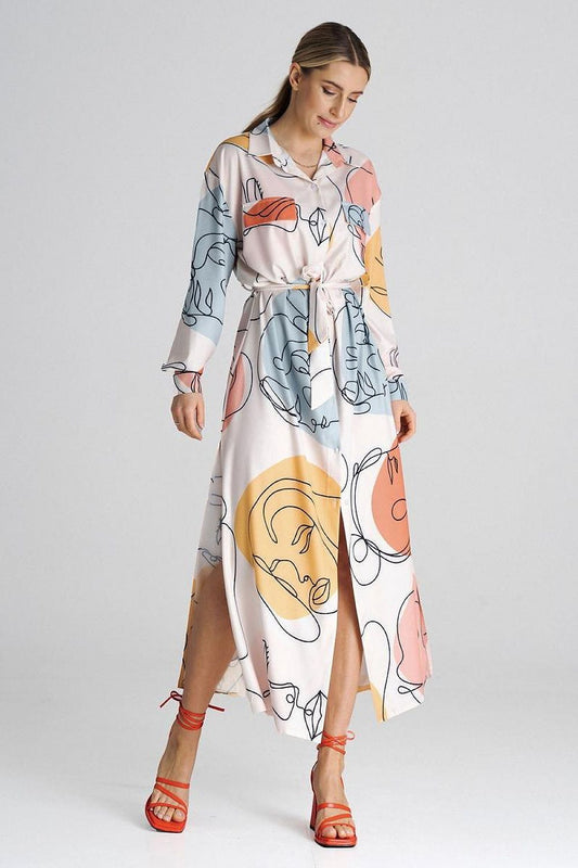 multicolor 2 long sleeve maxi day dress front view