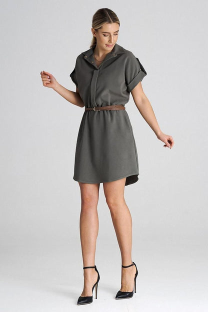 blue belted short sleeve day dress view 8