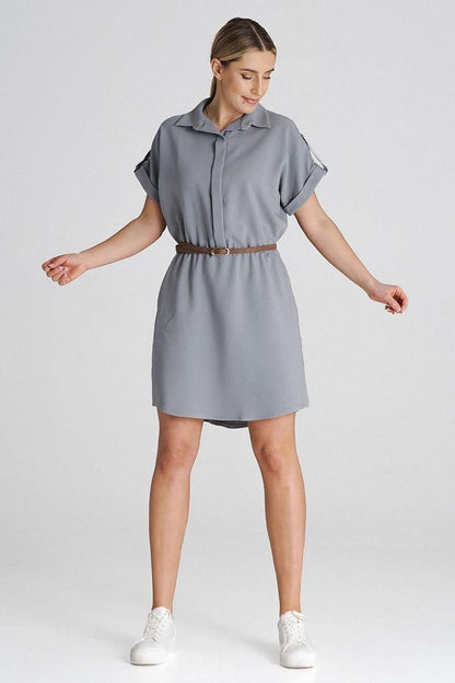 blue belted short sleeve day dress view 11