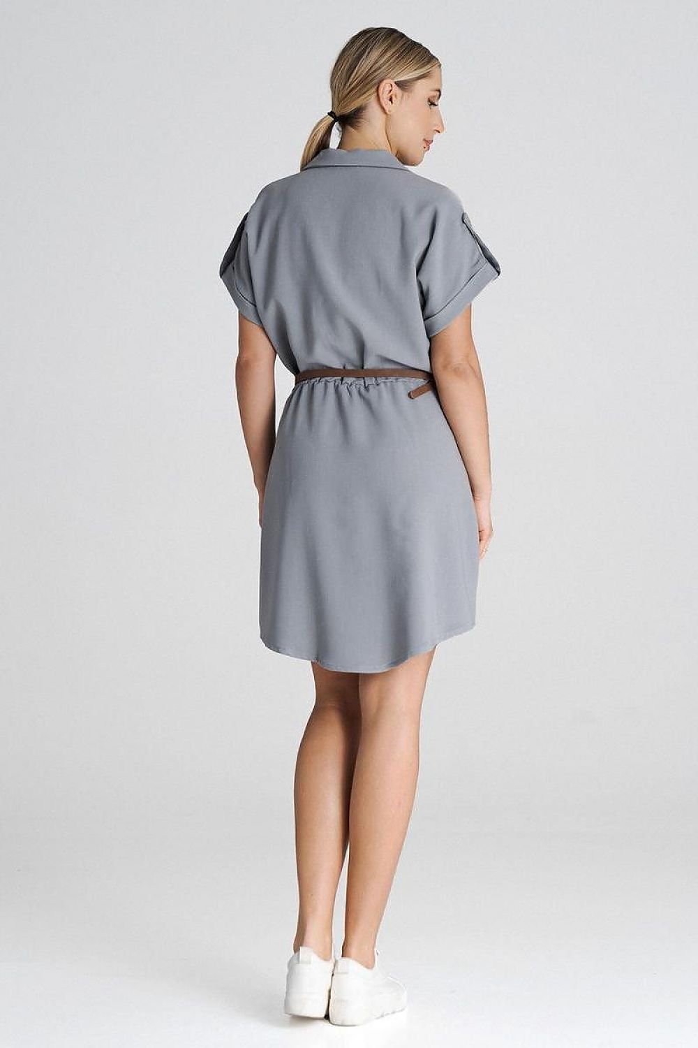 blue belted short sleeve day dress view 12