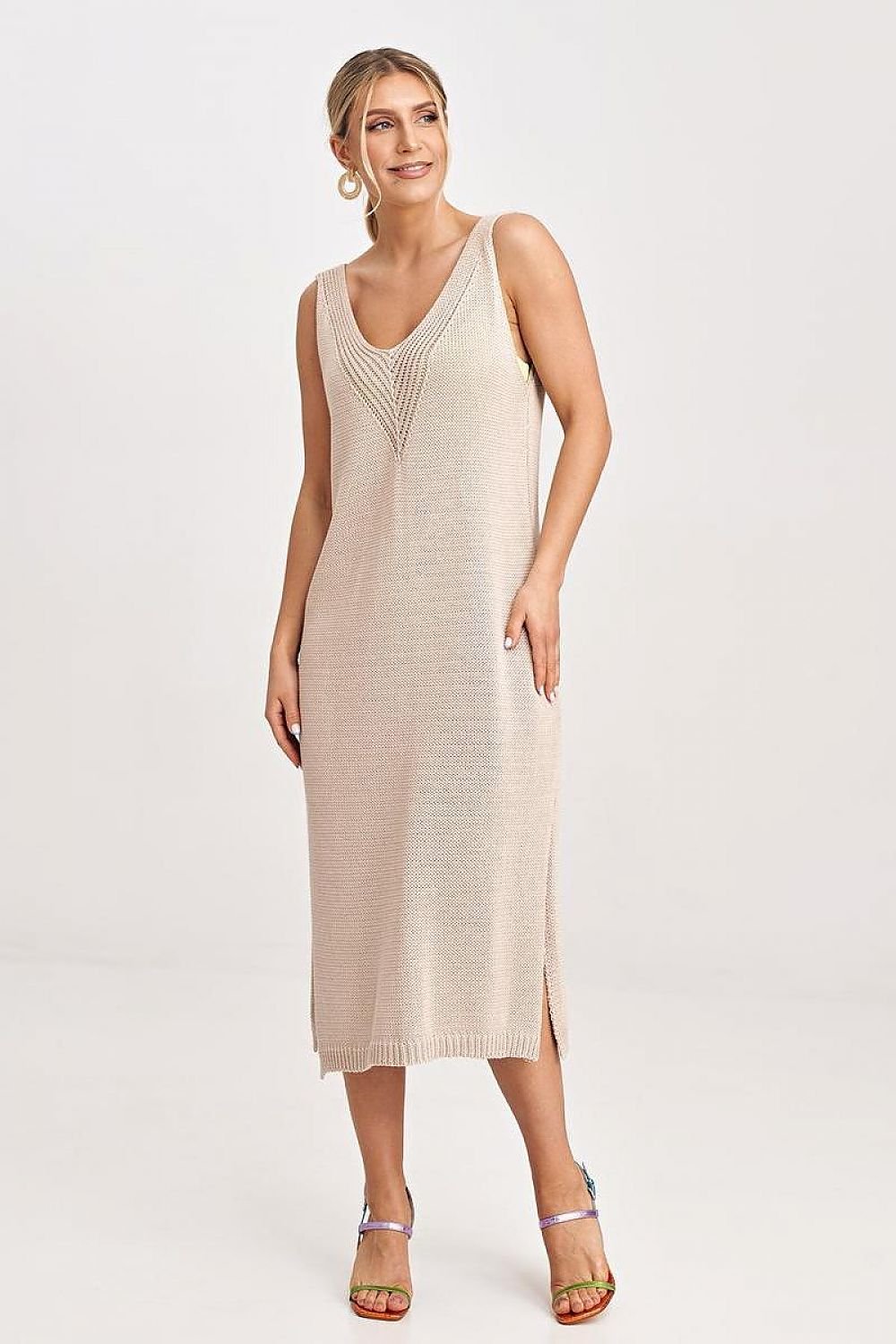 beige long sleeve midi matching set alternate angle