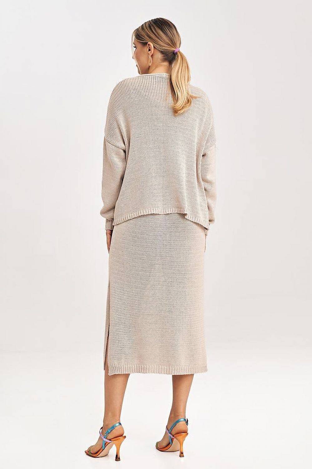 beige long sleeve midi matching set detail view