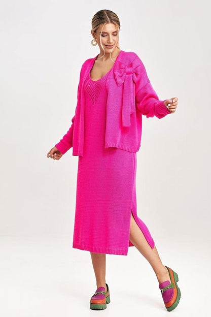 beige long sleeve midi matching set back view