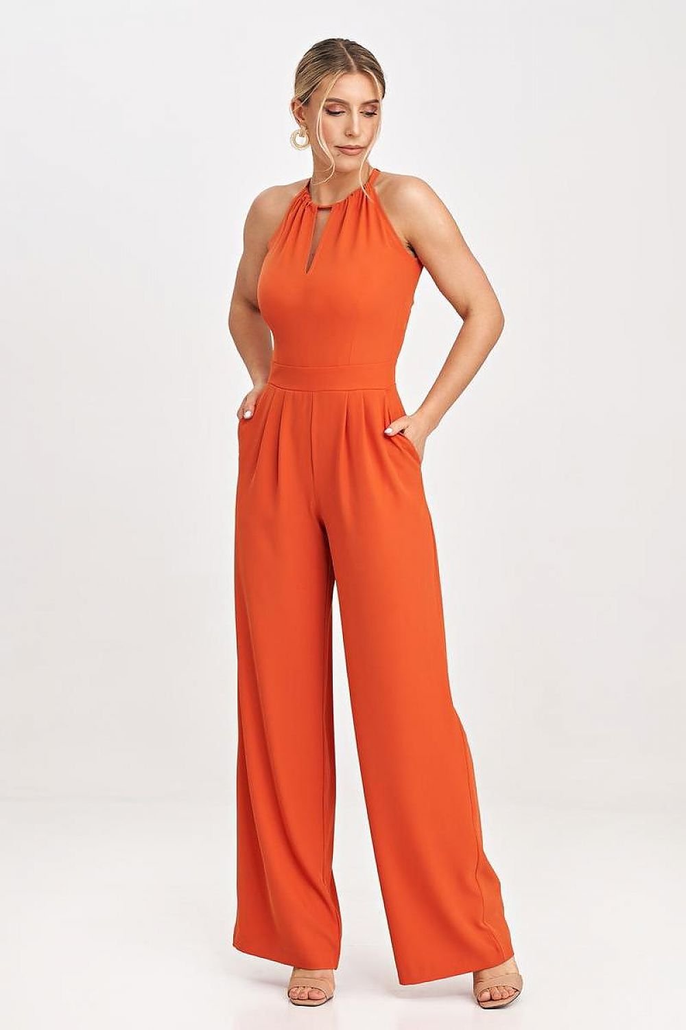 orange sleeveless suit front view