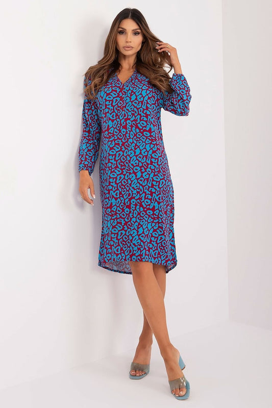 multicolor long sleeve v-neck day dress front view