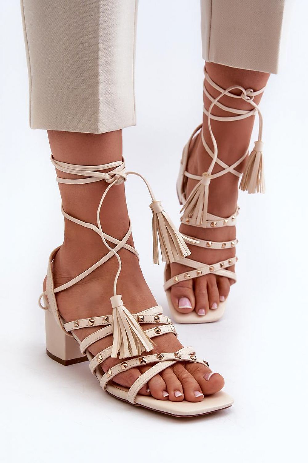 brown lace heel sandals view 6