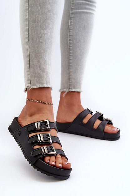 black flip-flops front view