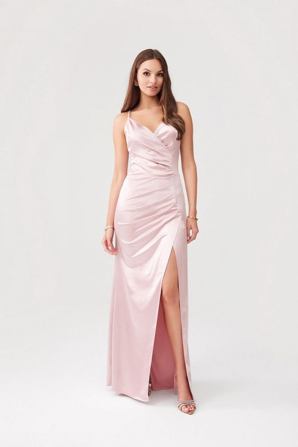 pink maxi side slit long dress alternate angle