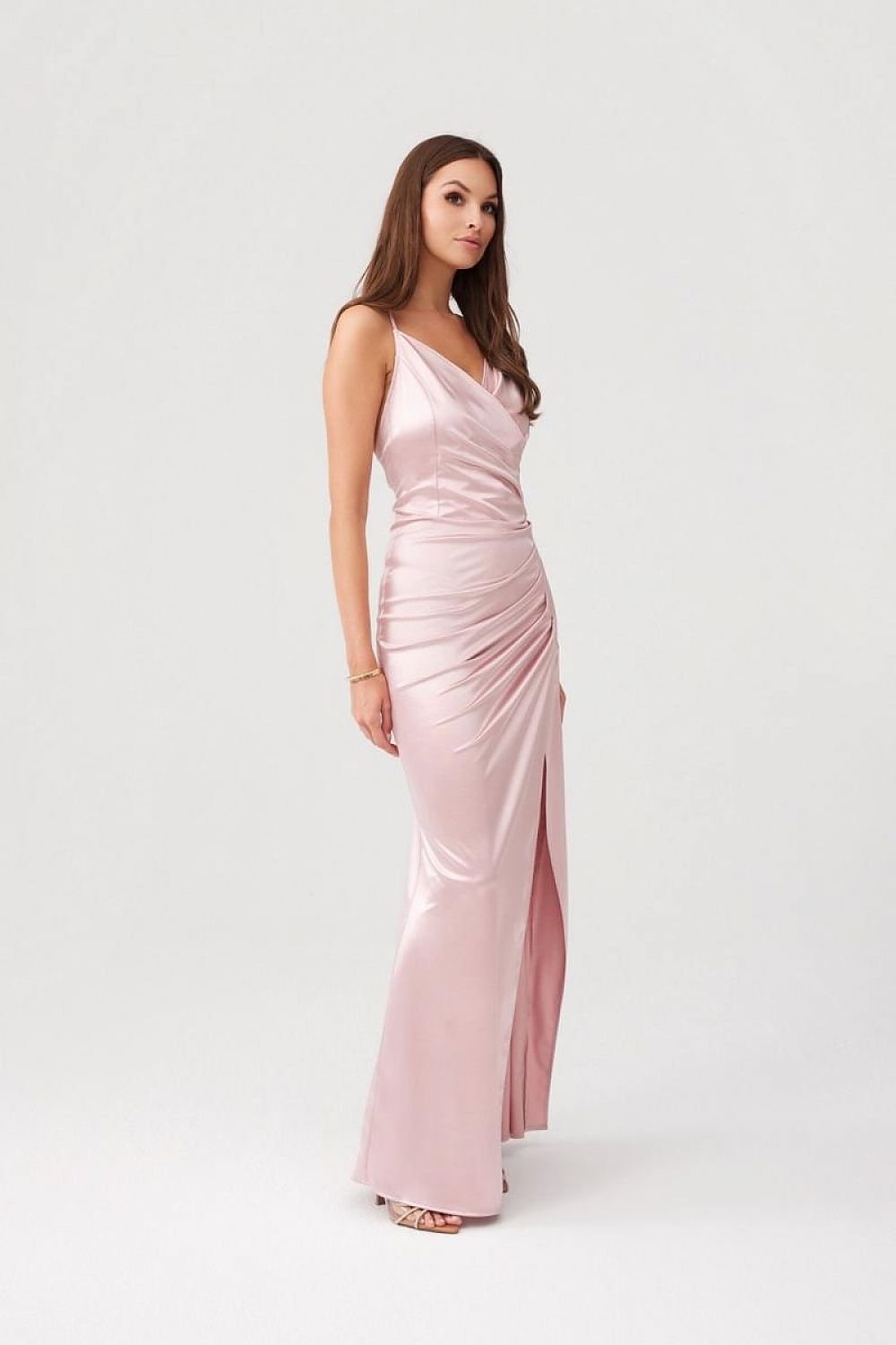 pink maxi side slit long dress back view
