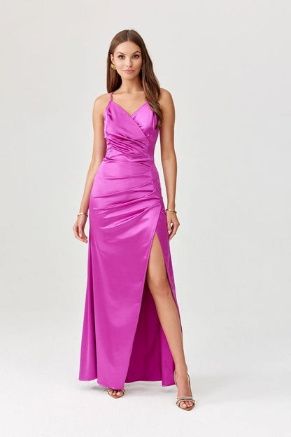 pink maxi side slit long dress view 18