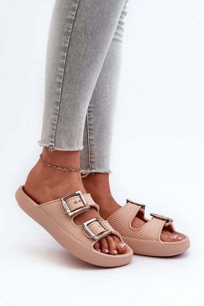 beige flip-flops front view