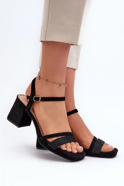 black heel sandals front view
