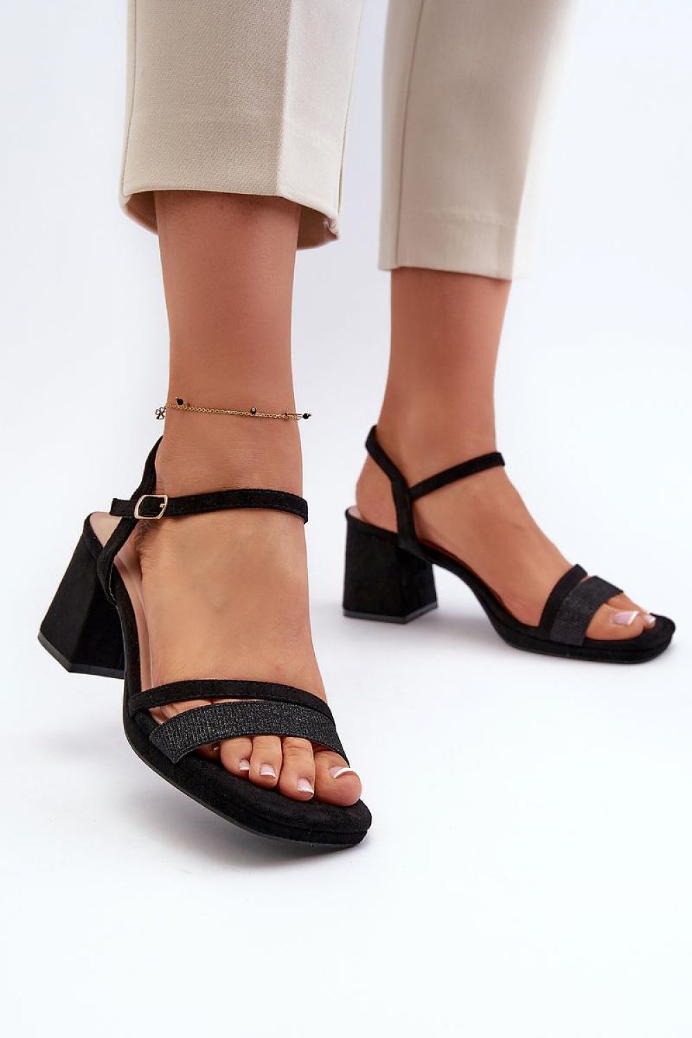 black heel sandals detail view