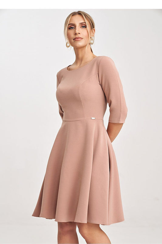 pink flared mini day dress front view