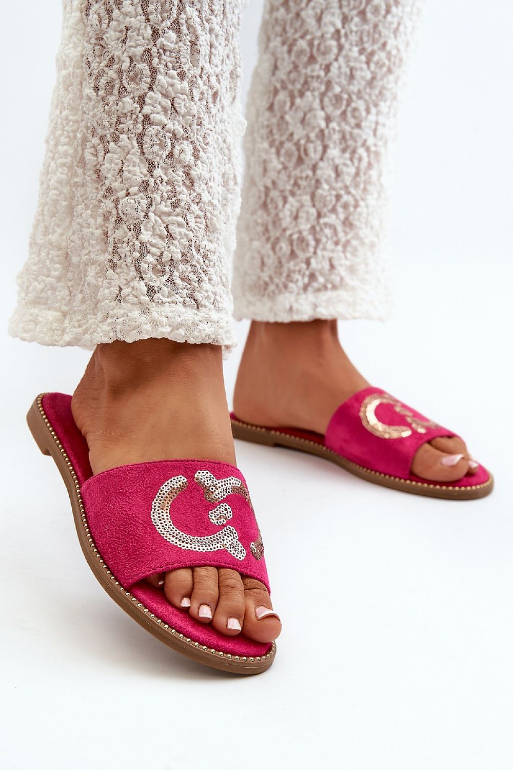 brown sequin flip-flops view 9