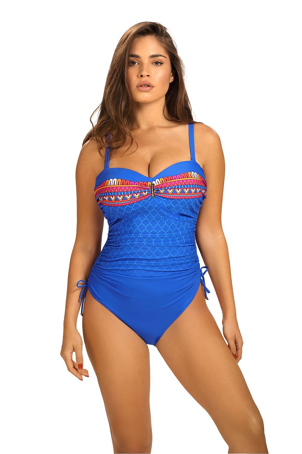 blue swimsuit one piece front view