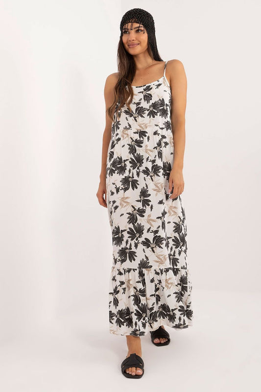 black flared ruffle day dress front view