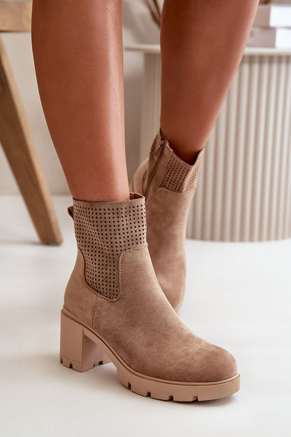 beige heel boots detail view