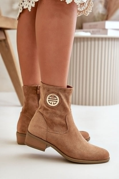 beige heel boots detail view