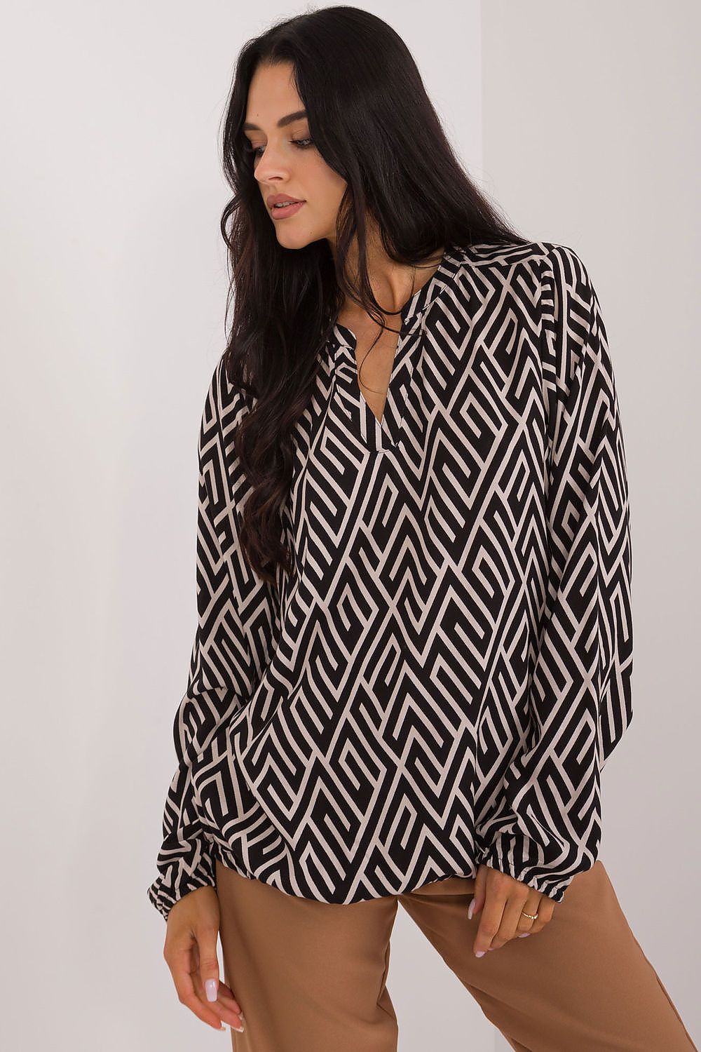 Women's Red and Beige Blouse back view