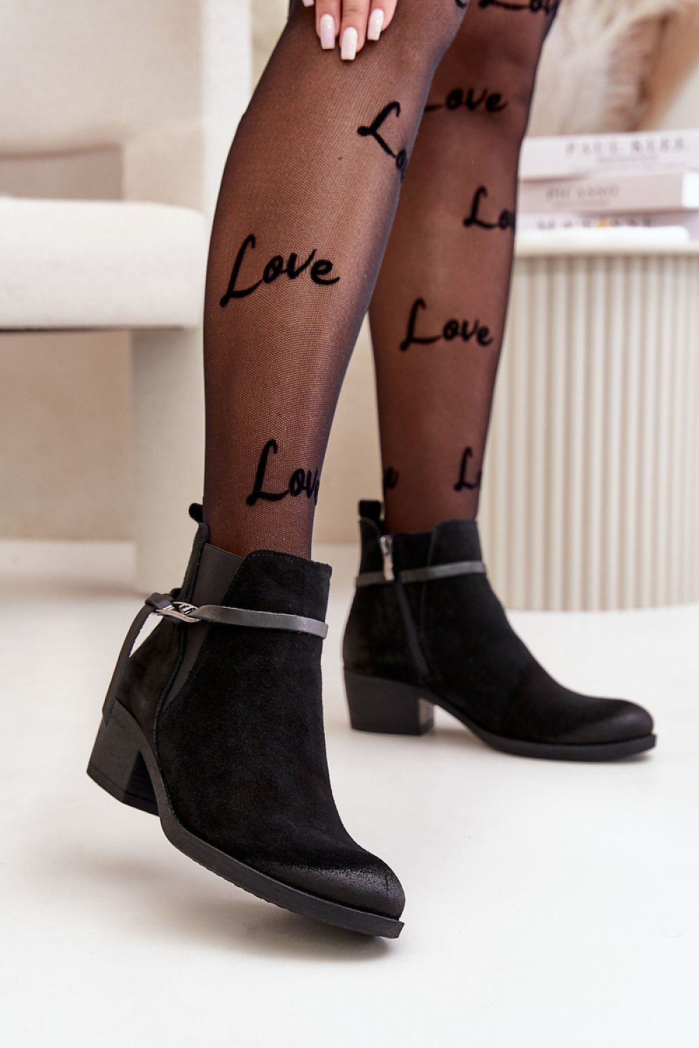 black heel boots front view