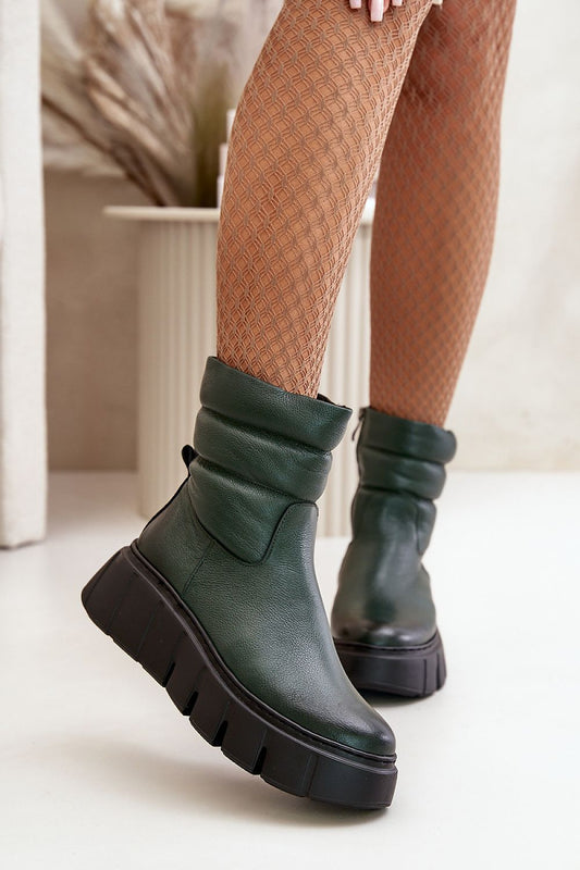 green buskin boots front view