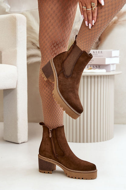 brown heel boots front view