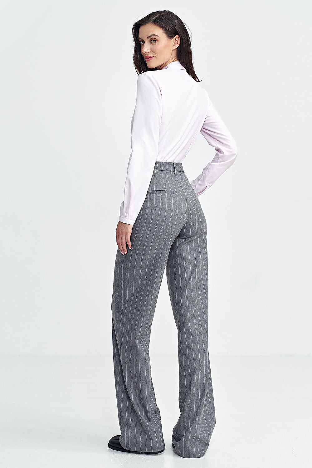 grey belted trousers detail view