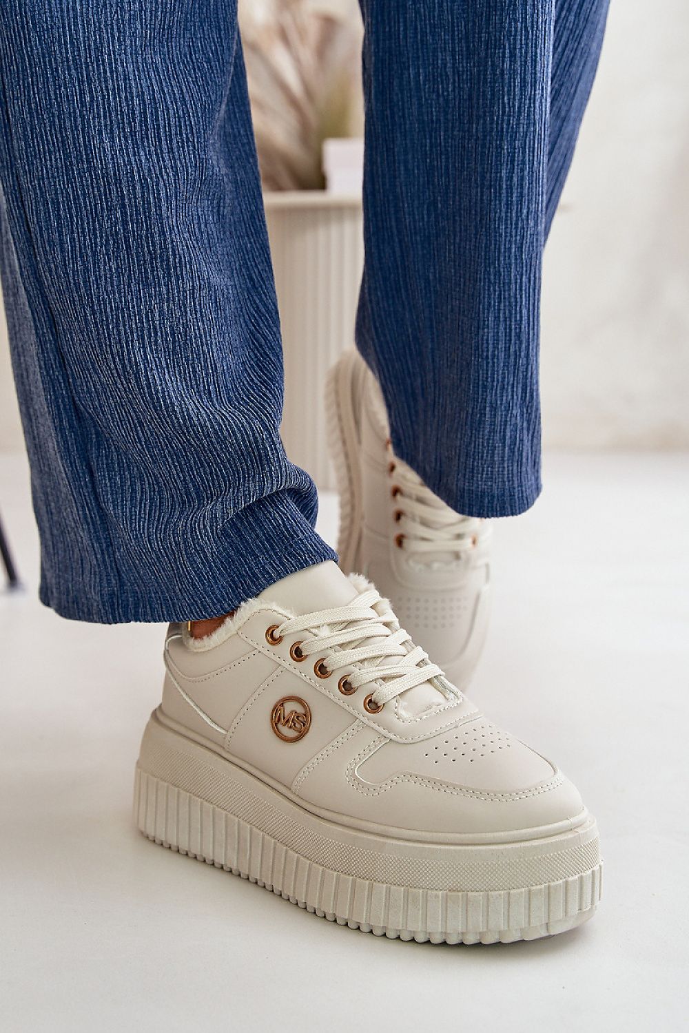 beige lace sport shoes front view