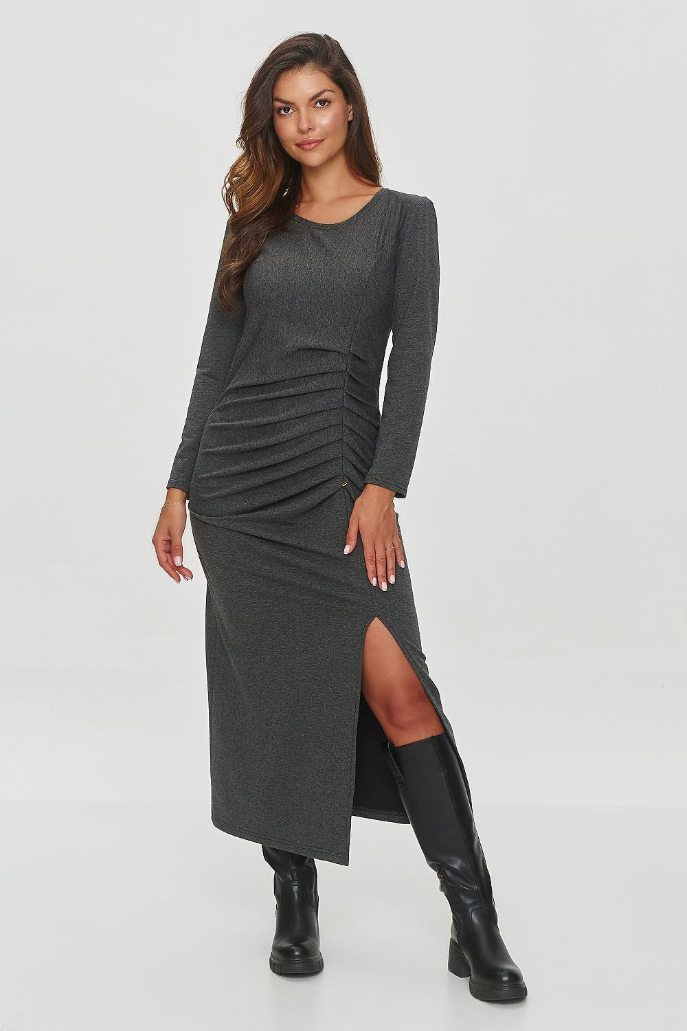grey long sleeve dresses front view