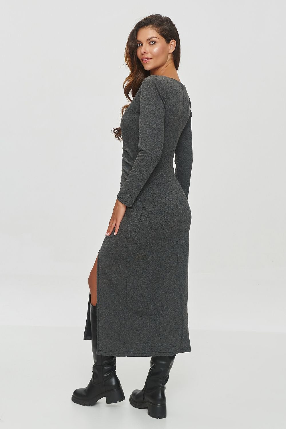 Grey Long Sleeve Day Dress - Elegant & Comfortable Women's Grey Long Sleeve Day Dress - Elegant & Comfortable Women's