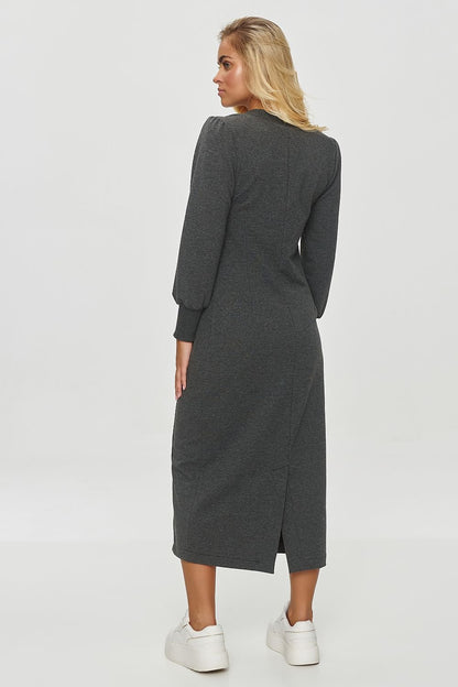 grey ribbed long sleeve dresses alternate angle