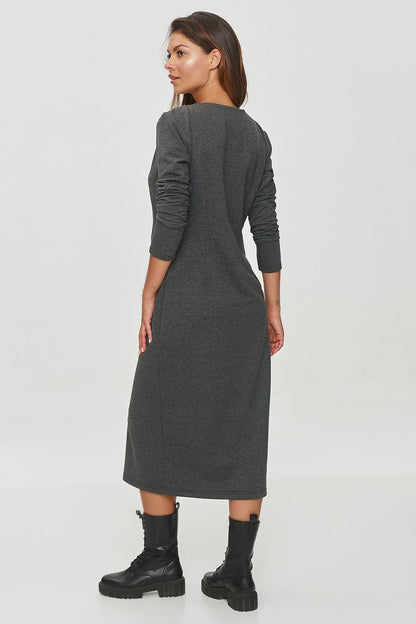 grey long sleeve v-neck dresses alternate angle