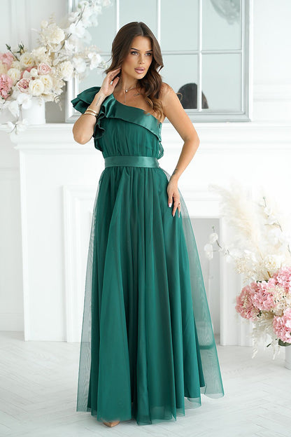green evening dress front view