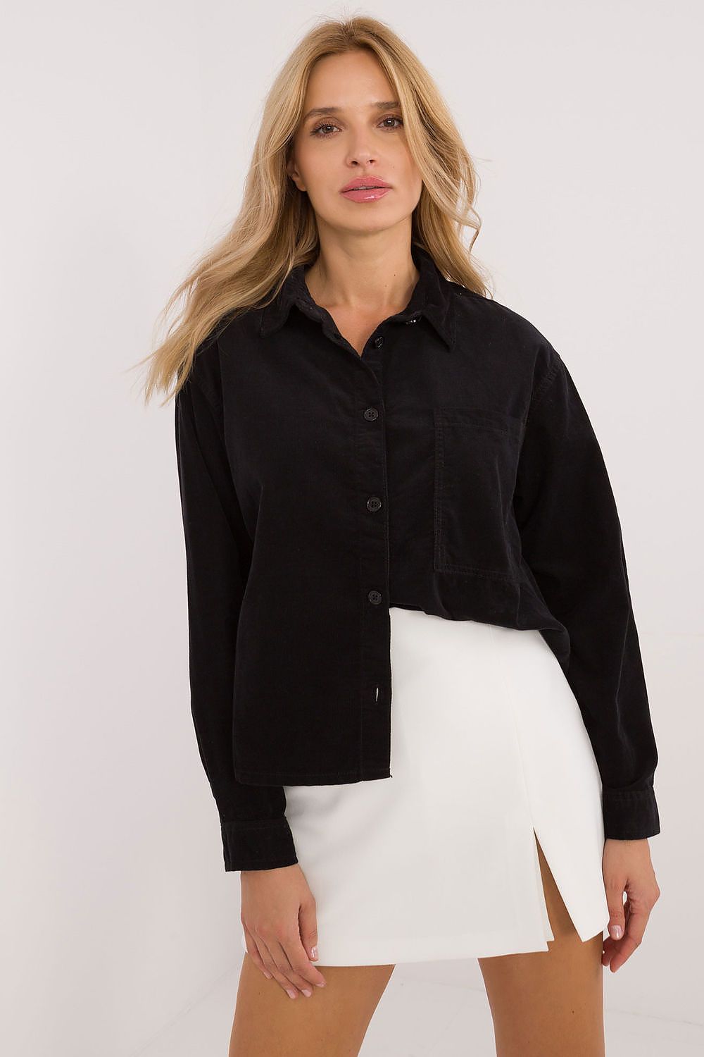Women's Black, Beige, and Green Long Sleeve Shirt front view