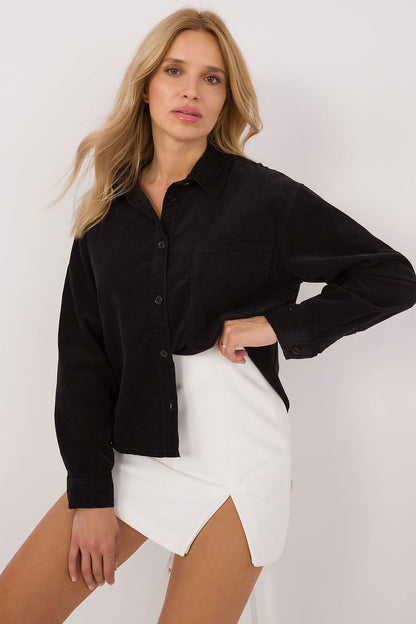 Women's Black, Beige, and Green Long Sleeve Shirt side view
