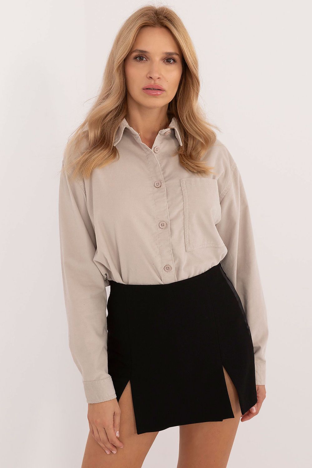 Women's Black, Beige, and Green Long Sleeve Shirt back view
