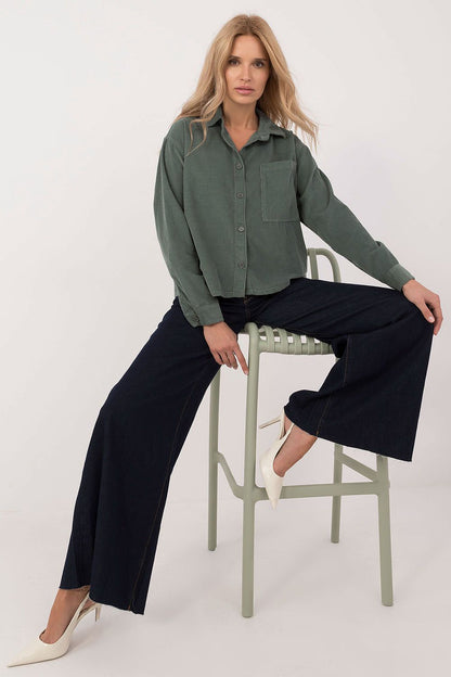 Women's Black, Beige, and Green Long Sleeve Shirt view 8